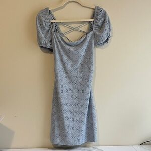 Elegant Blue Puff Sleeve Dress